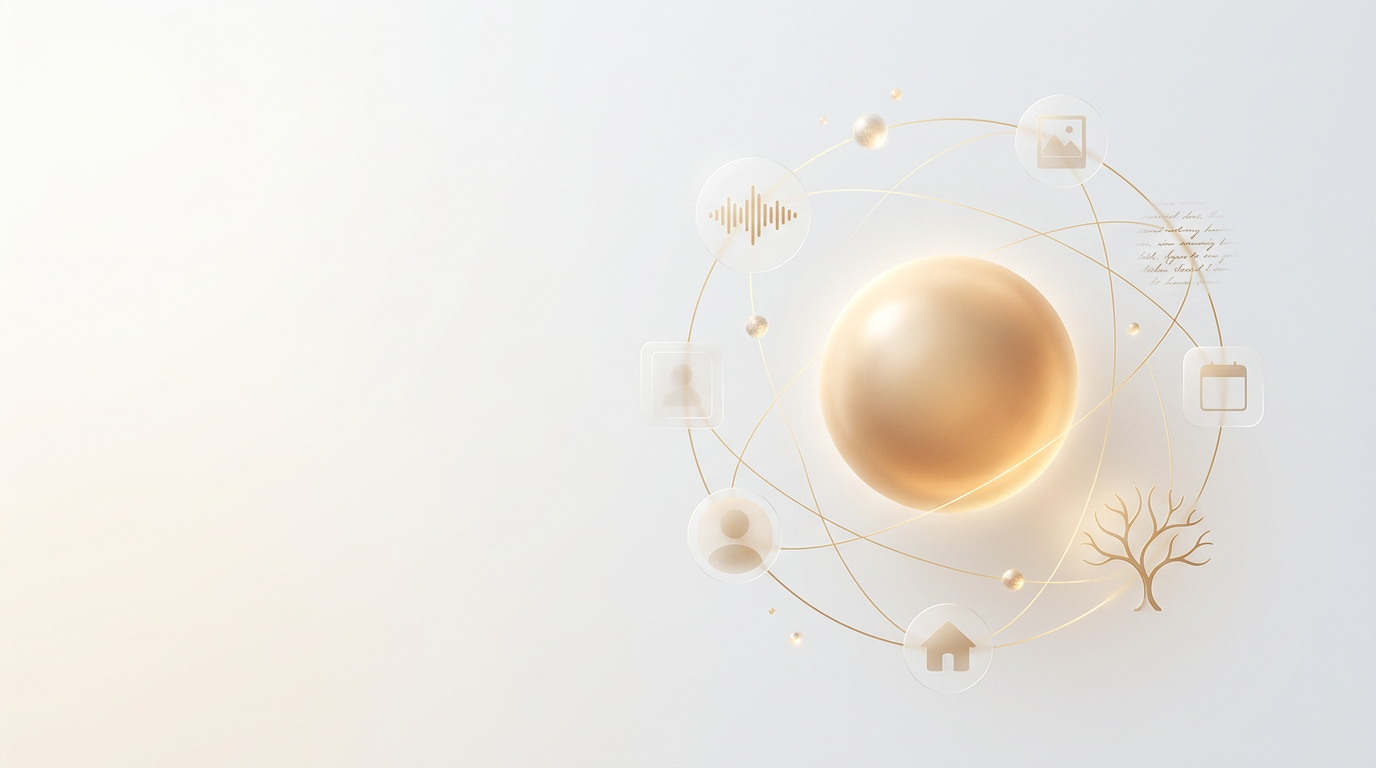 Abstract QLumis memory constellation with glowing memory core